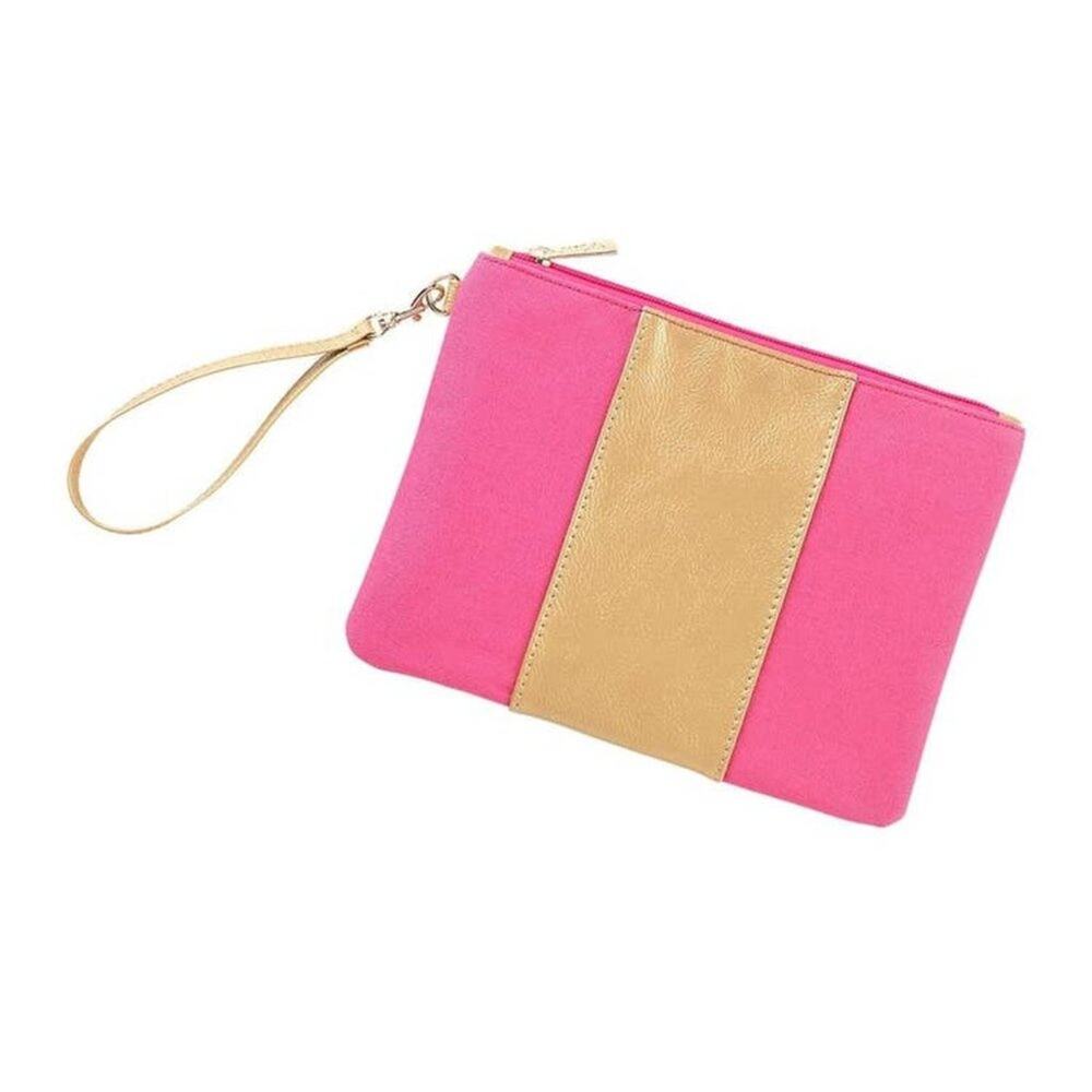 Hot Pink and Gold Cabana Wristlet Clutch